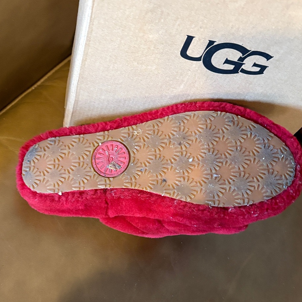 UGG Red Plush Slide Slippers with Branded Heel Strap - Picture 5 of 5